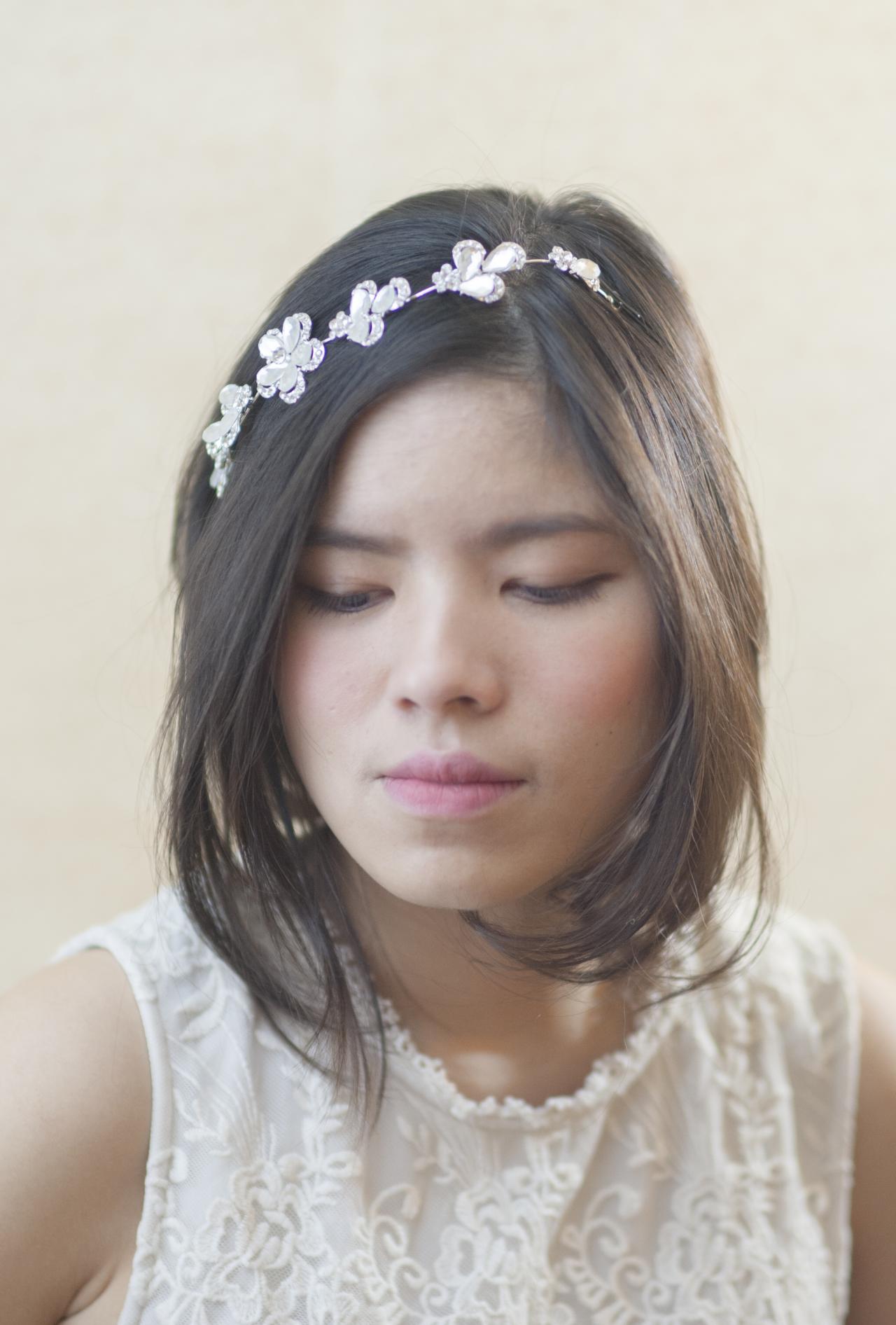 Rhinestone Flower Wedding Headpiece - Simple Bridal Headpiece - Hairband - Hair Accessory